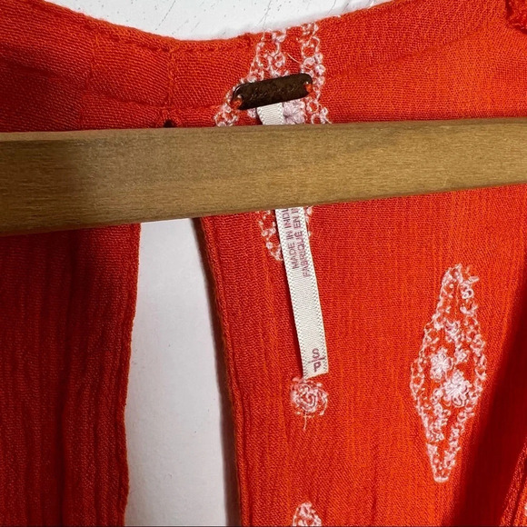 Free People Boho Embroidered Babydoll Tank Top Orange Festival Summer - Picture 8 of 12